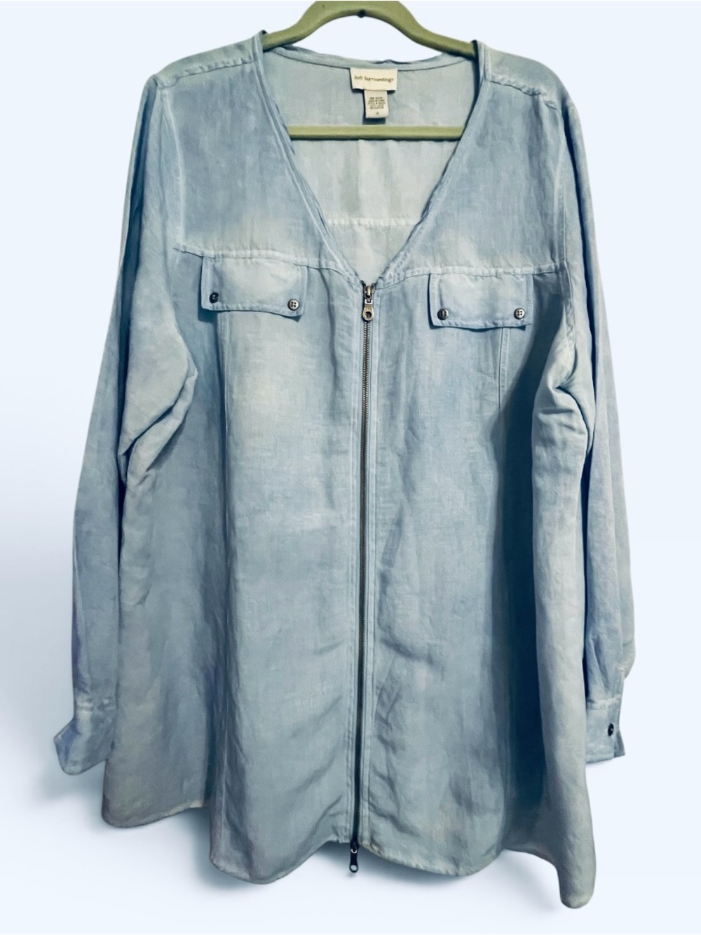 SOFT SURROUNDINGS Chambray Linen Blend Tunic Top/Jacket W/Exposed Zipper 
Sz 3X